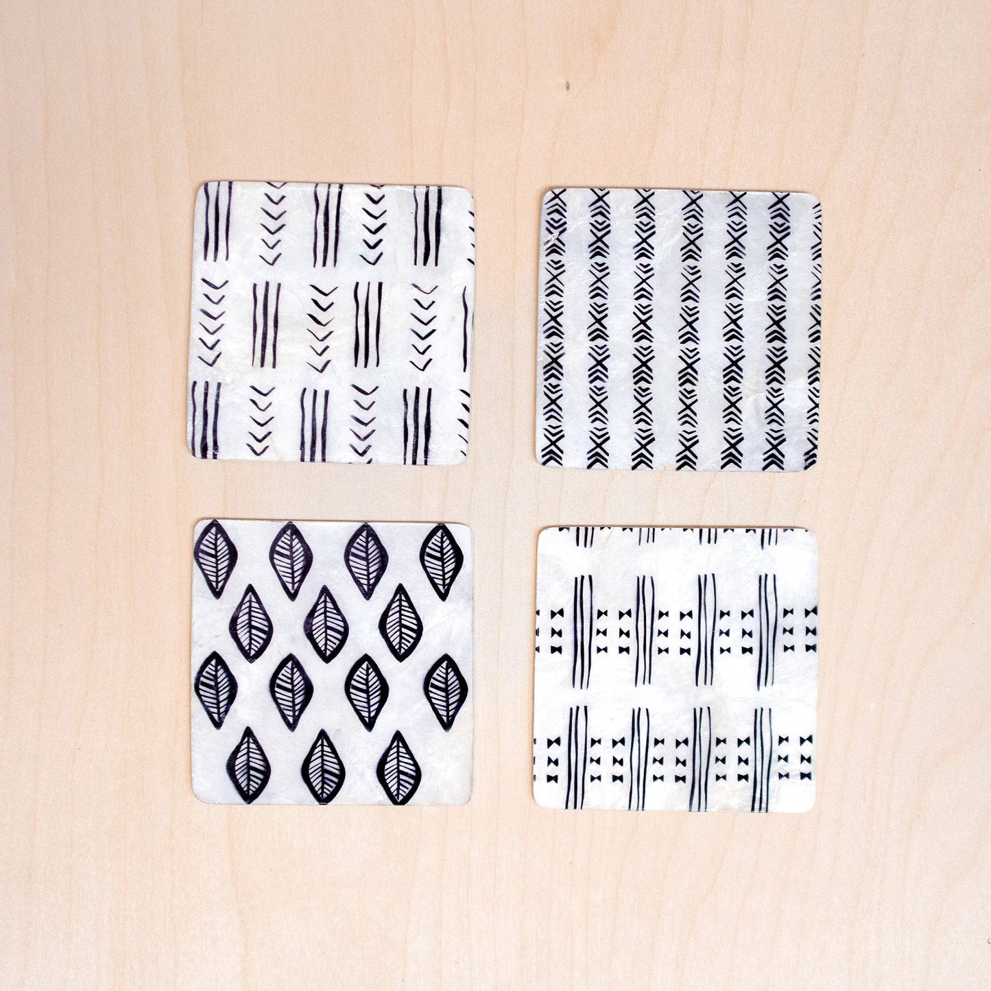 Capiz Coaster African Pattern, set of 4 - Shell Coasters